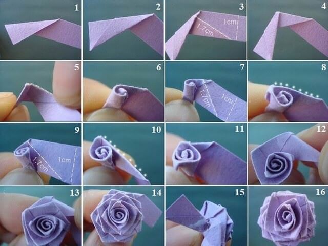 Роза из салфетки - схема сборки оригами по шагам